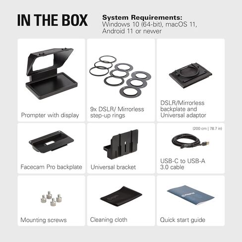 Elgato Prompter - جهاز Teleprompter مع شاشة مدمجة لليوتيوب، Twitch، Zoom، MS Teams والمزيد، يدعم DSLR/كاميرا الويب/الهاتف الذكي، شاشة عرض السحب والإفلات، يعمل مع Mac/PC وStream Deck in Kuwait