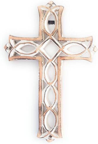 ARTISENIA Wooden Wall Cross Plaque with Hand Carvings Religious Altar Home Living Room Decor | 12 x 8 inch in Saudi Arabia
