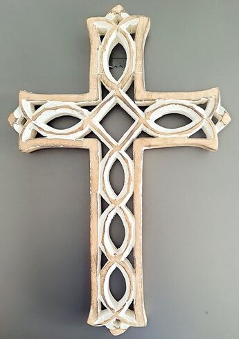 ARTISENIA Wooden Wall Cross Plaque with Hand Carvings Religious Altar Home Living Room Decor | 12 x 8 inch in Saudi Arabia