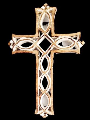 ARTISENIA Wooden Wall Cross Plaque with Hand Carvings Religious Altar Home Living Room Decor | 12 x 8 inch in Saudi Arabia