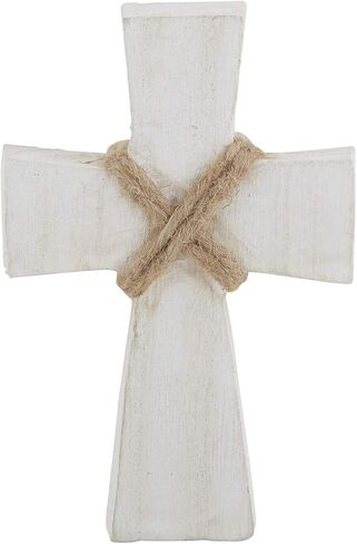 العلامات التجارية الإبداعية Faithworks - صليب واقف من خشب بولونيا المنحوت يدويًا، صغير، لمسة نهائية بيضاء اللون in Kuwait