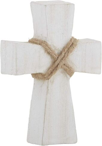 العلامات التجارية الإبداعية Faithworks - صليب واقف من خشب بولونيا المنحوت يدويًا، صغير، لمسة نهائية بيضاء اللون in Kuwait