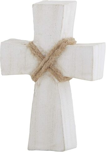 العلامات التجارية الإبداعية Faithworks - صليب واقف من خشب بولونيا المنحوت يدويًا، صغير، لمسة نهائية بيضاء اللون in Kuwait