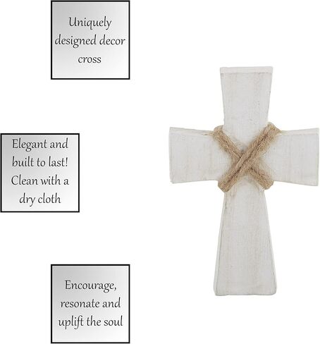 العلامات التجارية الإبداعية Faithworks - صليب واقف من خشب بولونيا المنحوت يدويًا، صغير، لمسة نهائية بيضاء اللون in Kuwait