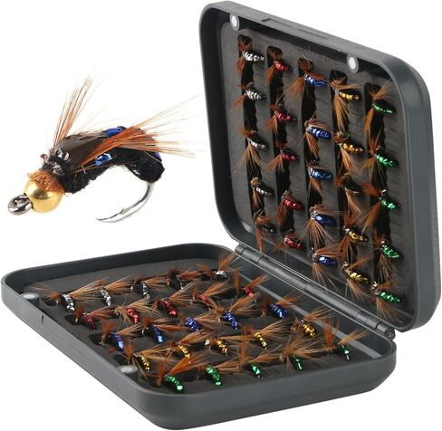 Fly Fishing Flies Kit, Dry Wet Fishing Flies 40/50/100pcs Handmade Fly Fishing Lures Assortment Kit Floating Baits for Bass Salmon Trout Streamers Nymphs with Free Tackle Box in Kuwait