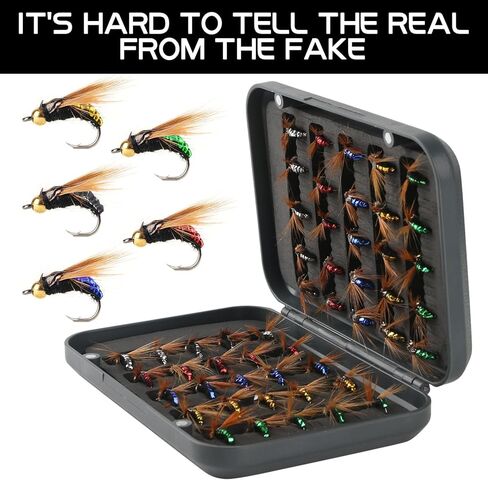 Fly Fishing Flies Kit, Dry Wet Fishing Flies 40/50/100pcs Handmade Fly Fishing Lures Assortment Kit Floating Baits for Bass Salmon Trout Streamers Nymphs with Free Tackle Box in Kuwait