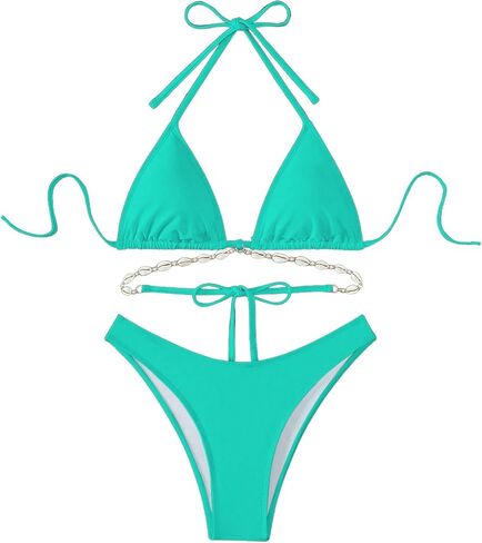 مجموعة بيكيني نسائية من COZYEASE مكونة من قطعتين وحمالة صدر مثلثة وجزء سفلي مرتفع القطع من ملابس السباحة in Kuwait