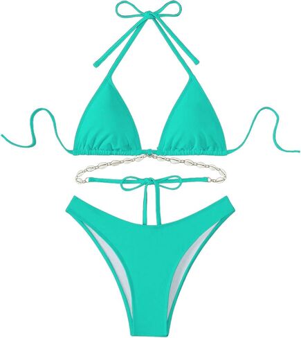 مجموعة بيكيني نسائية من COZYEASE مكونة من قطعتين وحمالة صدر مثلثة وجزء سفلي مرتفع القطع من ملابس السباحة in Kuwait