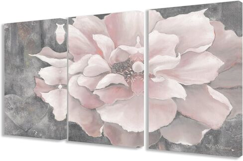 The Stupell Home Decor Collection 3 Piece Pastel Pink Peony On Gray Triptych Wall Plaque Set, 11 x 0.5 x 17, Proudly Made in USA in Saudi Arabia