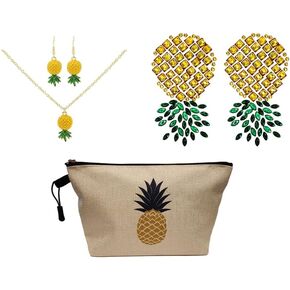 فطائر اللحم المثيرة UPSIDEDOWN PINEAPPLE - مجموعة مجوهرات الأناناس وحقيبة مكياج الأناناس | مجموعة هدايا أقراط الأناناس وقلادة الأناناس | حقيبة مستحضرات التجميل | يغطي الحلمة مثير | حزمة فطائر اللحم الحلمة in Kuwait