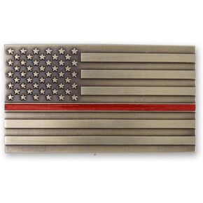 Thin Red Line Belt Buckle Solid Brass with Enamel Made in USA