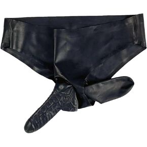 Latex Briefs Rubber Men Sexy Shorts Black Panties with Two Sheath(Condom) Tight for Bodysuit Party Club Underwear