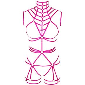 Women's Bra Set Full Strappy Halloween Fashion Garter Belts Elastic Cage Bra Goth Club Rave Wear Red