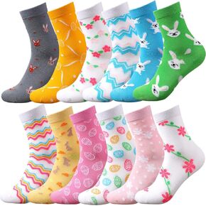 24 Pairs Easter Socks for Girls Teens Bunny Socks Spring Cute Socks Cartoon Cotton Socks Easter Gifts Soft Socks Bulk for Kids Teens Girls Women