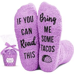 HAPPYPOP Purple Fuzzy Taco Socks For Women, Taco Gifts Mexican Gifts Taco Mexican Socks, Fuzzy Slipper Socks
