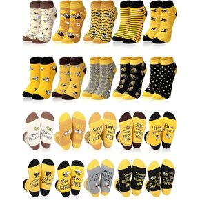 Bunnycool 10 Pairs Women Funny Bee Ankle Socks Novelty Cute Low Cut Socks Bee Patterned Short Socks Gift for Woman