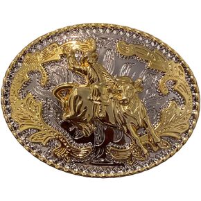Bull Rider Cowboy Rodeo Western Gold Tone Belt Buckle