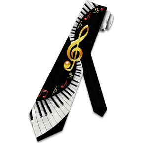 Men's Keyboard Necktie Piano Ties with Notes and Treble One Size Black