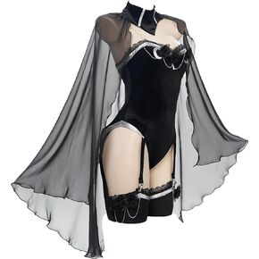 MEOWCOS Women’s Bodysuit Lingerie Sexy Garter Bodysuit Black Lingerie Set One-piece Bodysuit