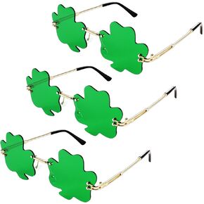 3 Pairs St. Patrick's Day Irish Shamrock Sunglasses Green Four Leaf Clover Leprechaun Costume Glasses St Patricks Day Accessories Saint Patricks Day Sunglasses for Kids Men Women Gifts Decorations