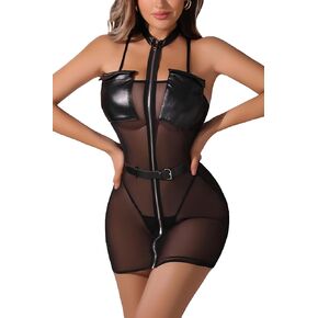 فستان ADSEXY نسائي مثير لحفلات النادي بدون حمالات شفاف من خلال Bodycon Pu جلد أسود مكشكش من اللاتكس in Kuwait