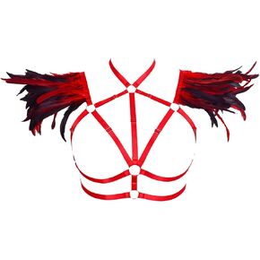 Women's Body Harness Feathers Bra Plus Size Fashion Punk Hollow Adjustable Gothic Carnival Halloween Dance Costume
