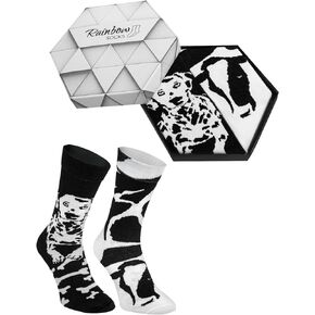 Rainbow Socks - Men Women Novelty Black and White Animals Socks Box - 2 Pairs