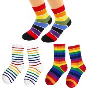 Little Girls' Rainbow Cotton Stripes Crew Socks in Saudi Arabia