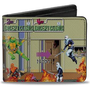 Nickelodeon Wallet, Bifold, Teenage Mutant Ninja Turtles 8 Bit Video Battle Scene, Vegan Leather