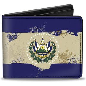 Buckle-Down Men's Wallet, Bifold, El Salvador Flag Distressed Painting, Vegan Leather, 4.0" x 3.5"