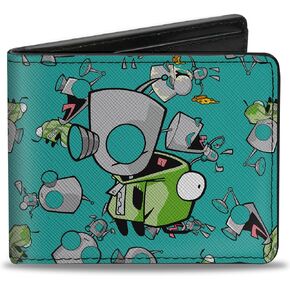 Buckle-Down Nickelodeon Wallet, Bifold, Invader Zim Gir Robot and Disguised Poses Scattered Blue, Vegan Leather