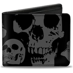 Buckle-Down Men's PU Bifold Wallet, Mutlicolor Black Skull, 4.0" x 3.5"