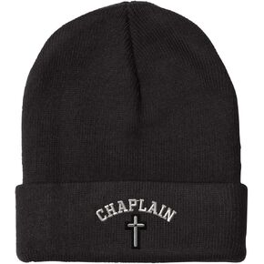 Cristian Chaplain Cross Embroidery Embroidered Beanie Skully Hat Cap Black