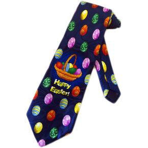Mens Easter Eggs Basket Necktie - Navy Blue - One Size Neck Tie