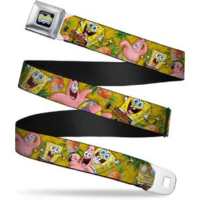 Buckle-Down Seatbelt Belt - SpongeBob & Patrick Starfish Poses Pineapple Gold - 1.0" Wide - 20-36 Inches in Length