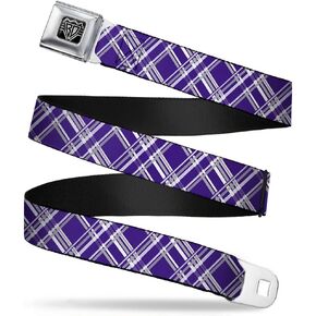 Buckle-Down Seatbelt Belt - Plaid X3 Purple/Gray/White - 1.0" Wide - 20-36 Inches in Length