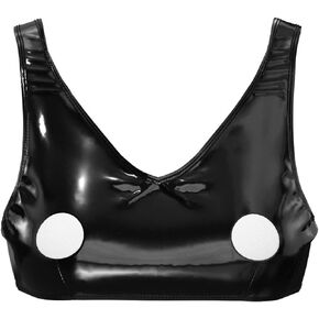 Women Sexy Leather Bra, Hot Nipple Exposed, Glossy PVC Leather, Shiny Shaping Latex Lingerie