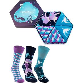 Rainbow Socks - Men Women Funny Mermaid Socks - Novelty Gift for Sirens fan - 3 Pairs