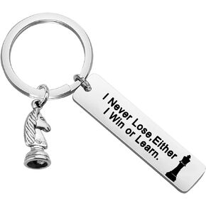 MYOSPARK Chess Lovers Keychain Gift I Never Lose I Either I Win Or Learn Keychain Chess Gift for Chess Player Chess Master