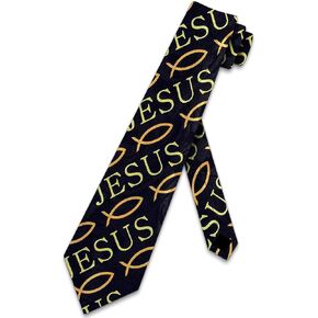 Jesus Fish Ties Mens Religious Necktie for Men Christian Tie