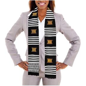 Dupsie's White and Black Kente Cloth Stole/Sash. Graduation