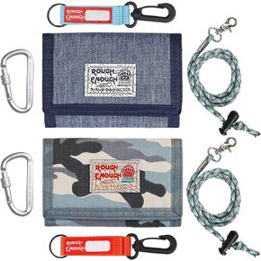 Rough Enough Boys Wallet Purse for Kids Teens with Lanyard Keychian Gifts for Boys and Girls Bundle Set
