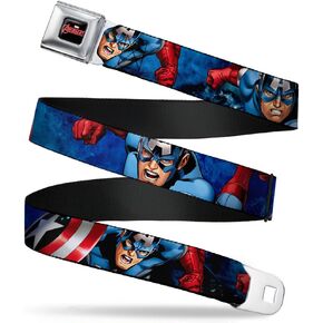 Buckle-Down Seatbelt Belt - Marvel Avengers Captain America Action1 Blue - 1.0" Wide - 20-36 Inches in Length