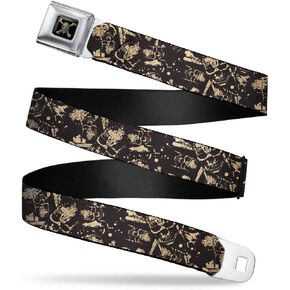 Buckle-Down Men's Seatbelt Belt Kids, Pirates Skulls Scattered/Splatter Black/tan/red, 1.0" Wide-20-36 Inches