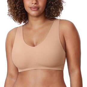 DELIMIRA Women's Natrelax Plus Size Wireless Bralette V Neck - Full Coverage Seamless Tshirt Bras Unlined Bra Wide Straps