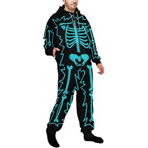 chaqlin Sleepsuit One Pieces Pajams for Halloween Theme Costume Black Skull Print for Halloween Party Women Men