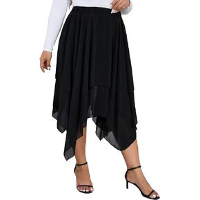 Verdusa Women's Plus Size Elastic High Waist Asymmetrical A Line Chiffon Midi Skirt