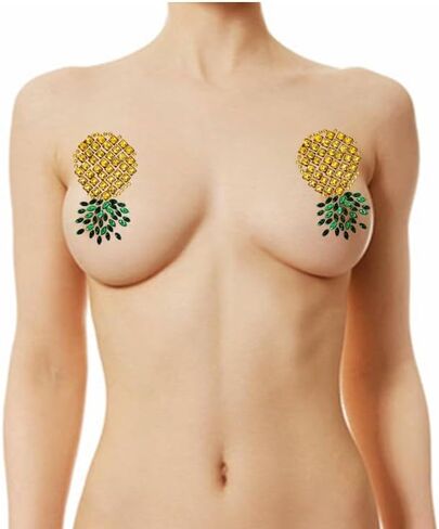 فطائر اللحم المثيرة UPSIDEDOWN PINEAPPLE - مجموعة مجوهرات الأناناس وحقيبة مكياج الأناناس | مجموعة هدايا أقراط الأناناس وقلادة الأناناس | حقيبة مستحضرات التجميل | يغطي الحلمة مثير | حزمة فطائر اللحم الحلمة in Kuwait