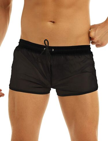 Men's Drawstring Boxer Briefs Mesh Sheer Boyleg Short Trunks Underwear Panties in Saudi Arabia