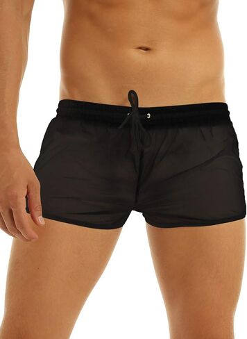 Men's Drawstring Boxer Briefs Mesh Sheer Boyleg Short Trunks Underwear Panties in Saudi Arabia
